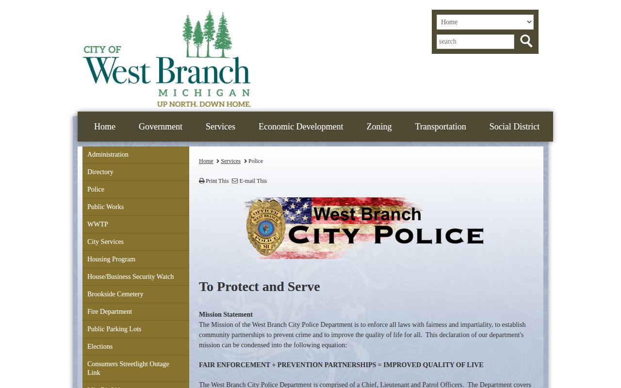 Ogemaw County West Branch Police page for arrest-record routing